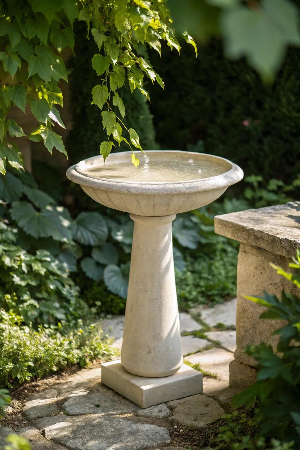 Elevate your garden through this exquisite, handcrafted rock birdbath effigy – wherein art converges with nature.