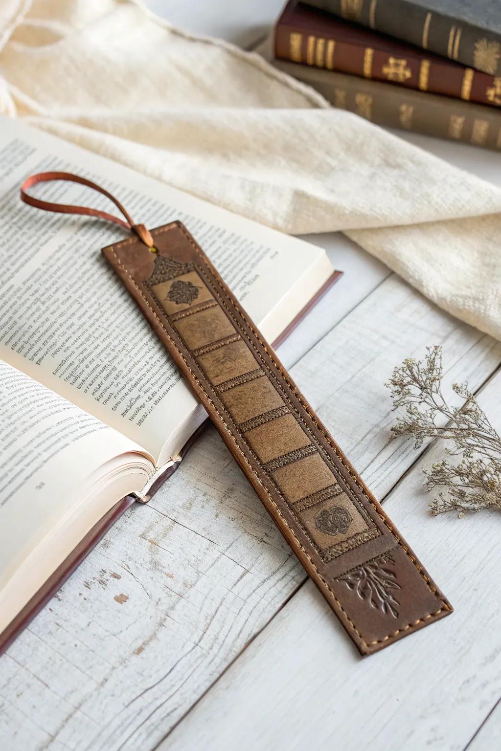 Capture the essence of your favorite stories with this beautifully crafted leather bookmark, a perfect blend of simplicity and elegance.