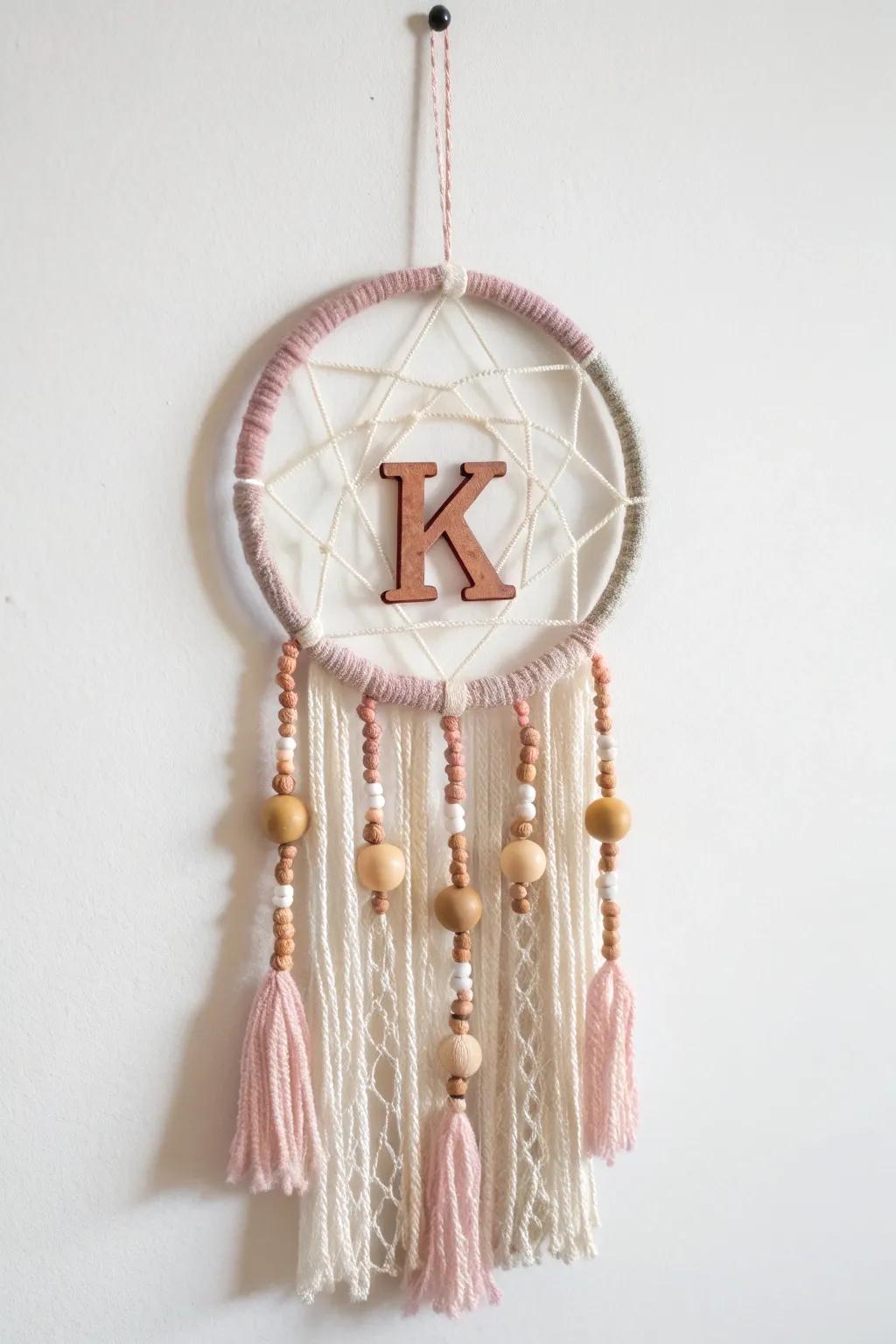 Catch dreams and fly high with this charming 'K' dream catcher!