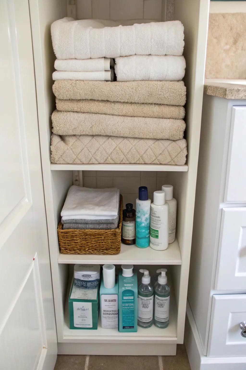 Slender bathroom cupboards maximize holding without occupying significant space.