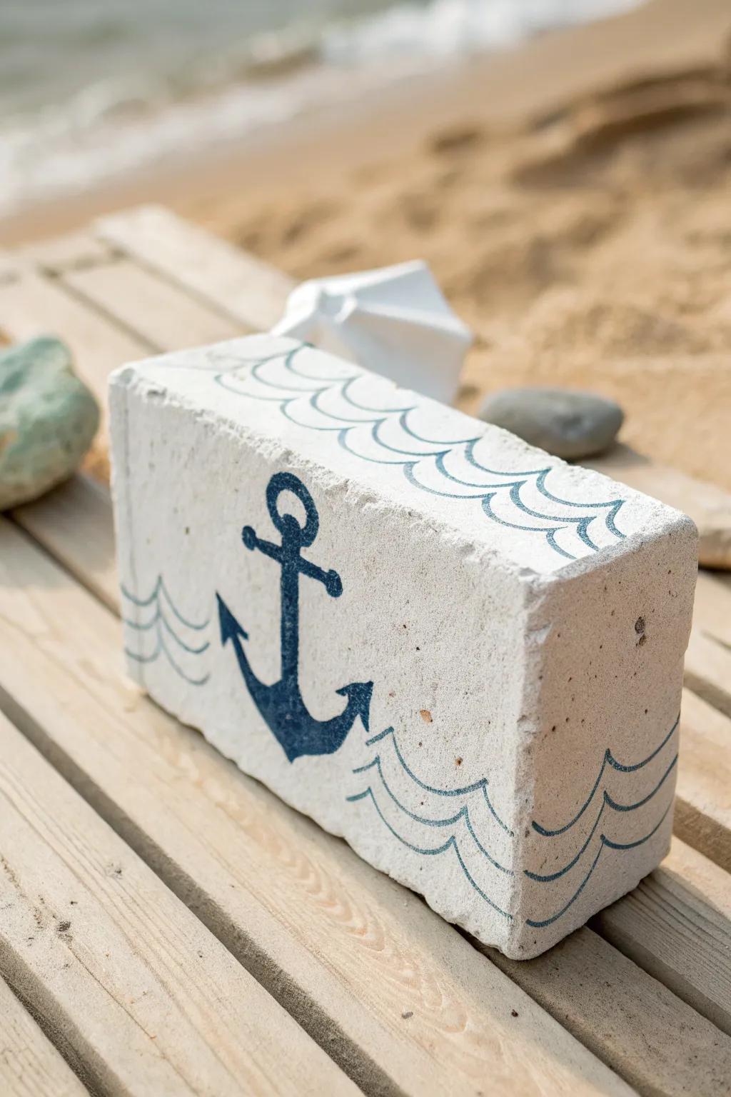 Transform your space with minimalist nautical brick art for a serene coastal vibe.