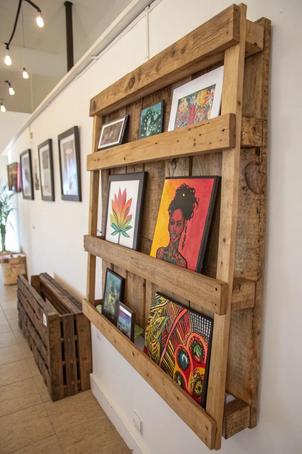 Transform your space with a bold, handcrafted pallet shelf—where artistry and craftsmanship meet.