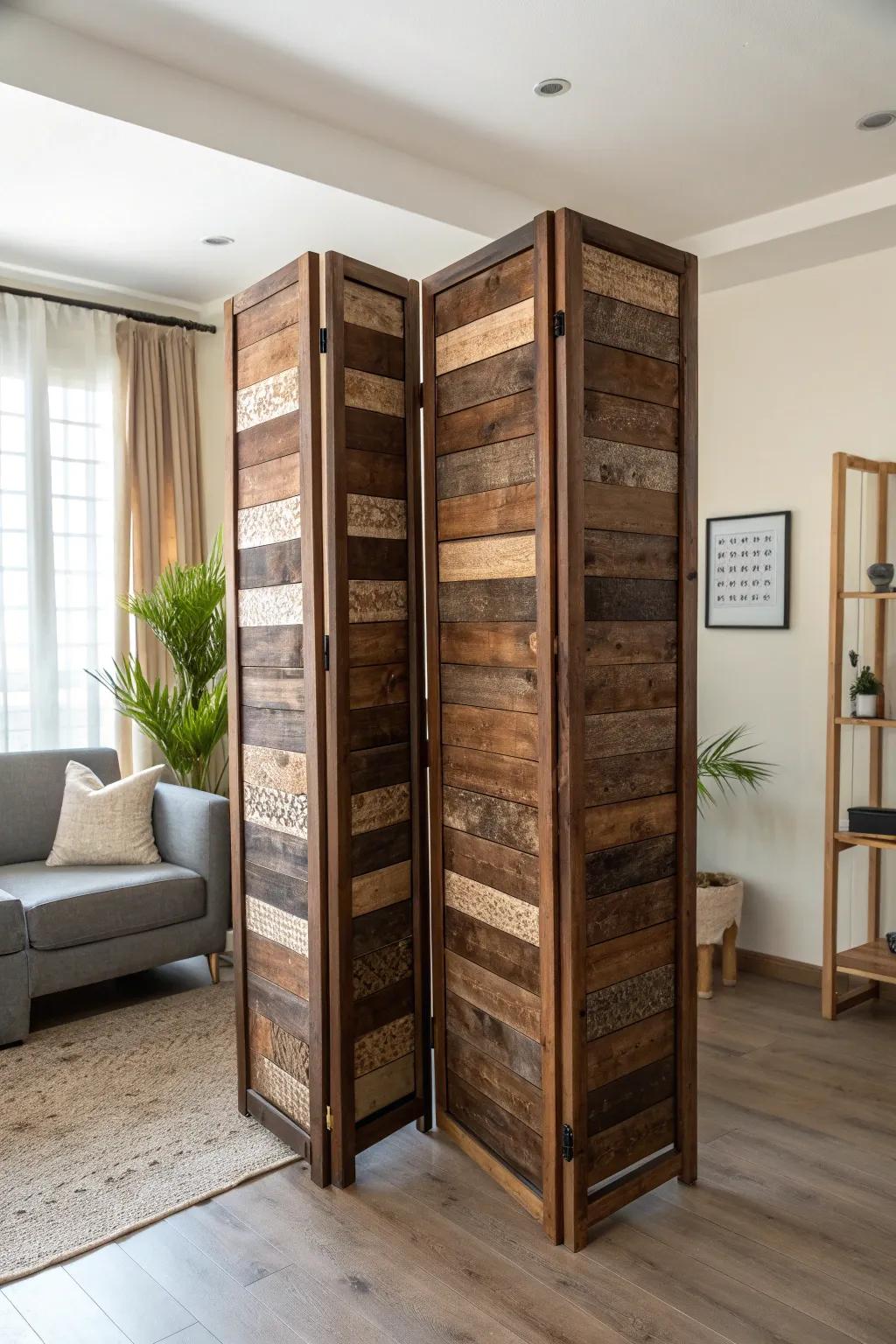 Transmute your ambiance with a bespoke pallet partition, a convergence of sustainability and panache.