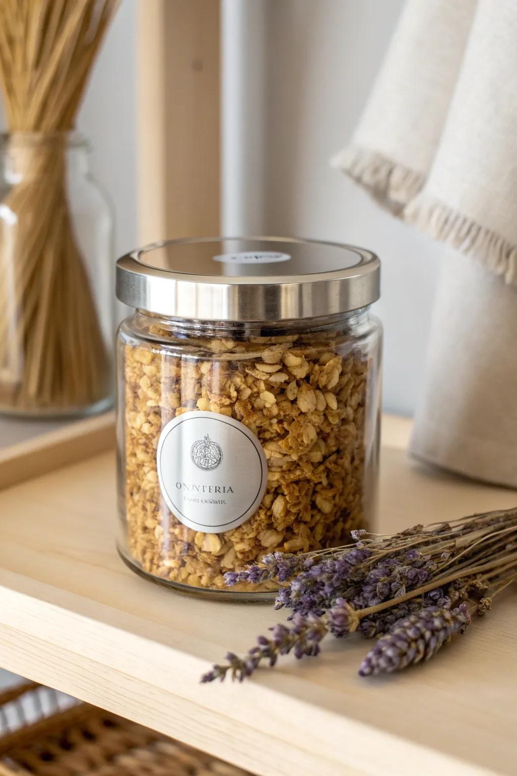 Elevate your pantry with a touch of glam using metallic finish labels – where elegance meets simplicity.