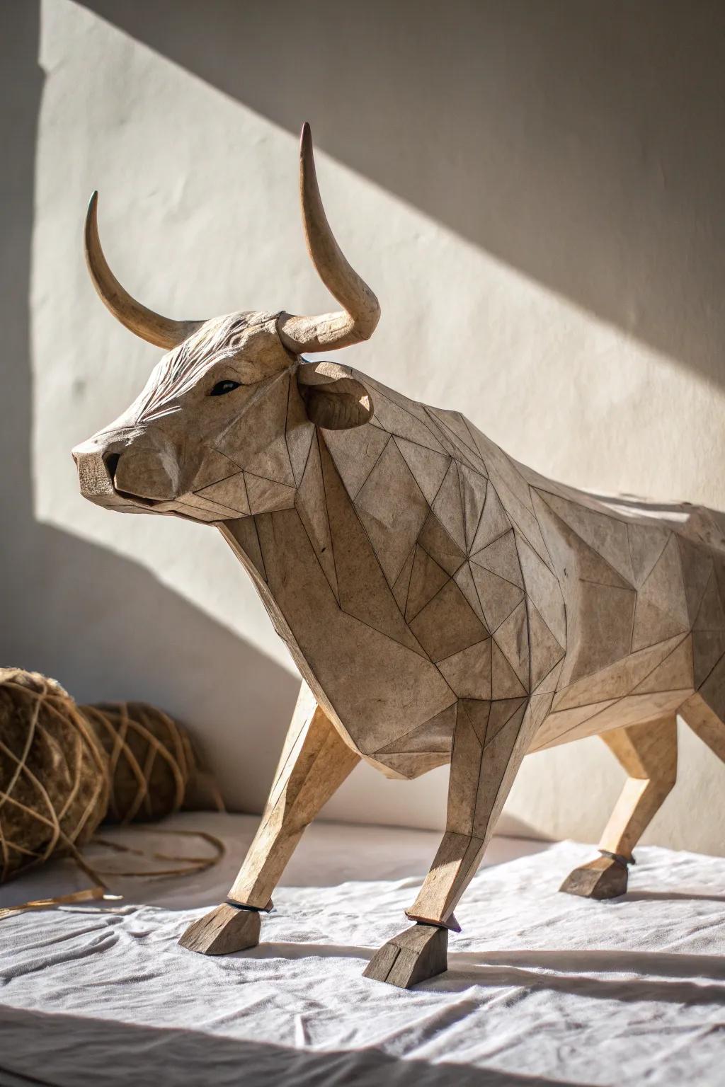 Embrace the fortitude and elegance of Scandinavian minimalism with this audacious paper mache bull.