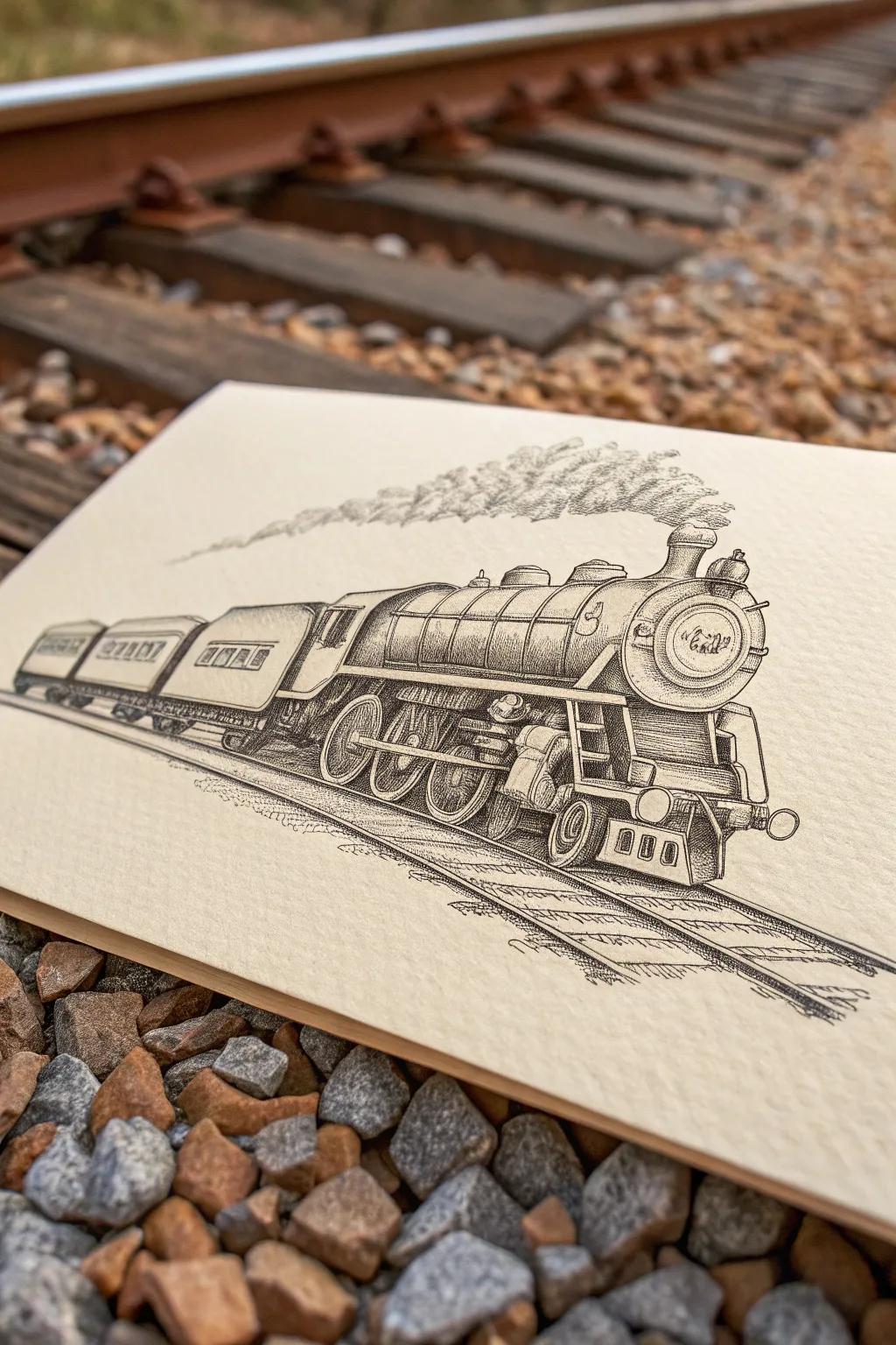 Embark on a voyage into the annals of history through this exquisitely rendered vapor train pen artwork. Suited for lovers of exploration and vintage refinement.