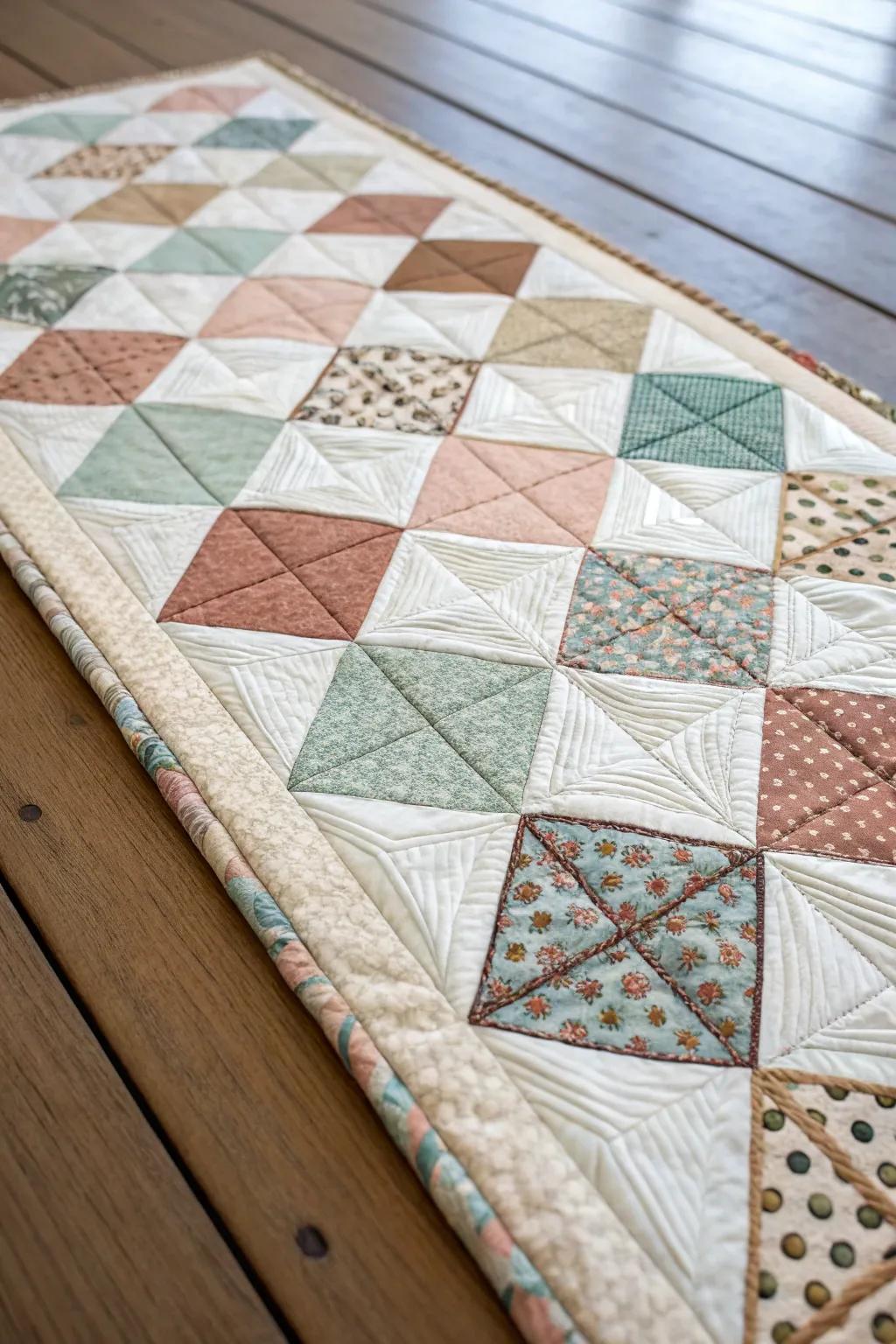 Embrace the splendor of geometry through this stunning quilt border design, where clarity meets artistry.