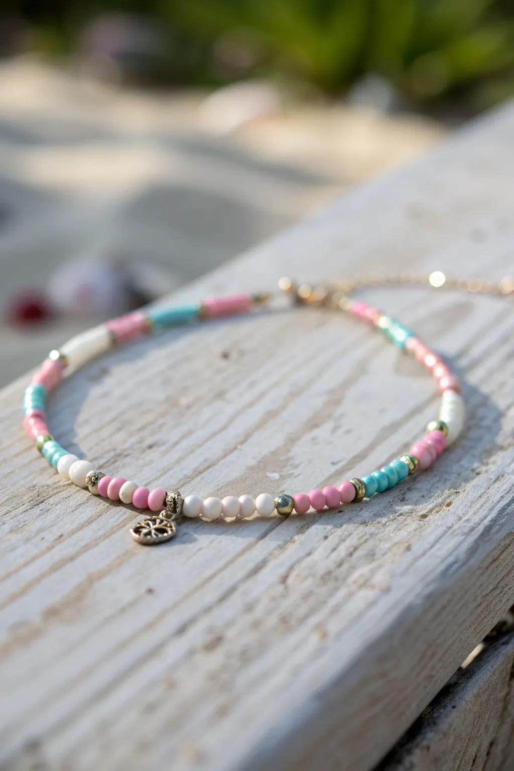 Embrace the playful charm of summer with an artisanal beaded ankle adornment that waltzes with each stride.