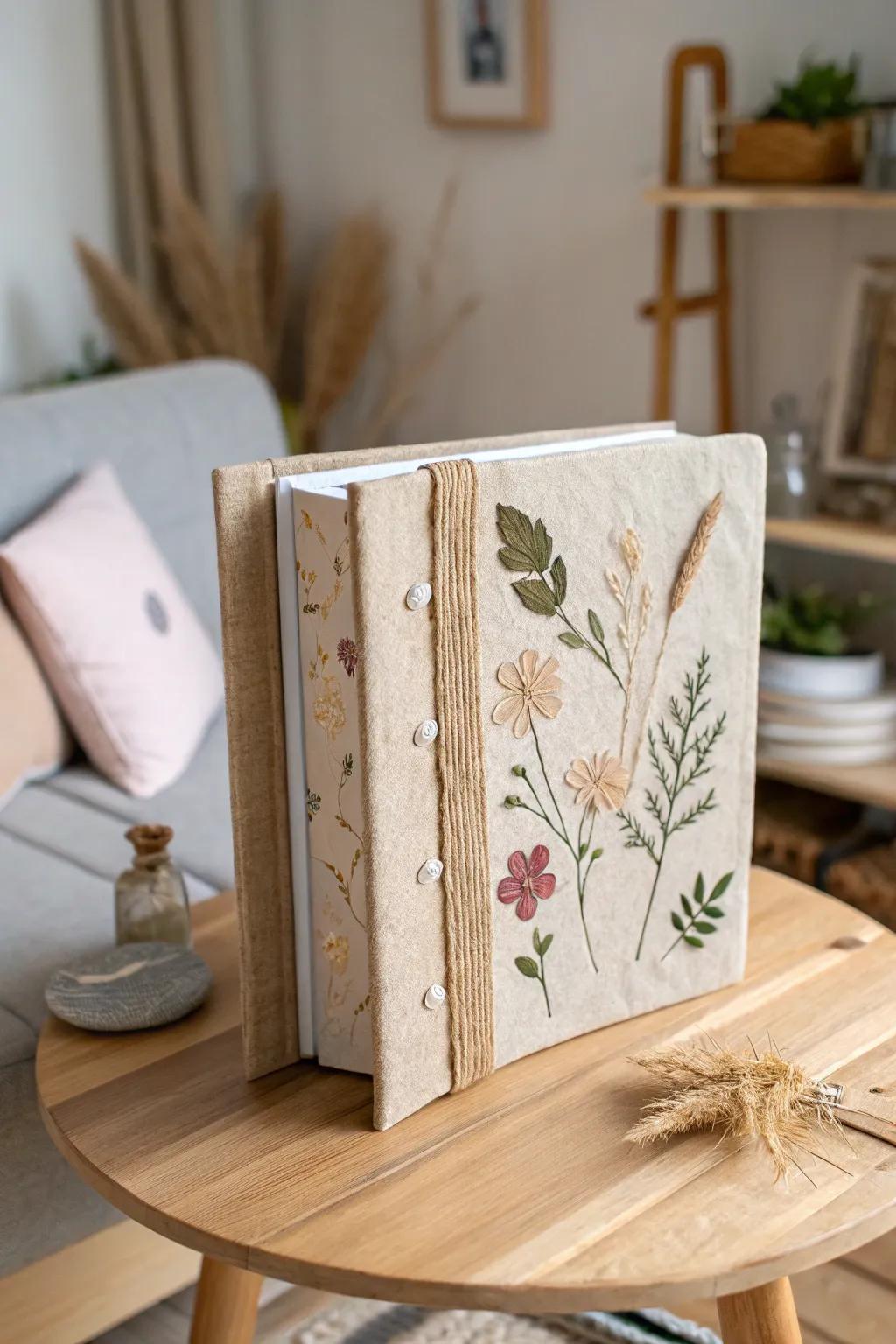 Unleash your ingenuity with this eco-conscious scrapbook magnum opus, crafted from recycled constituents with love and diligence.