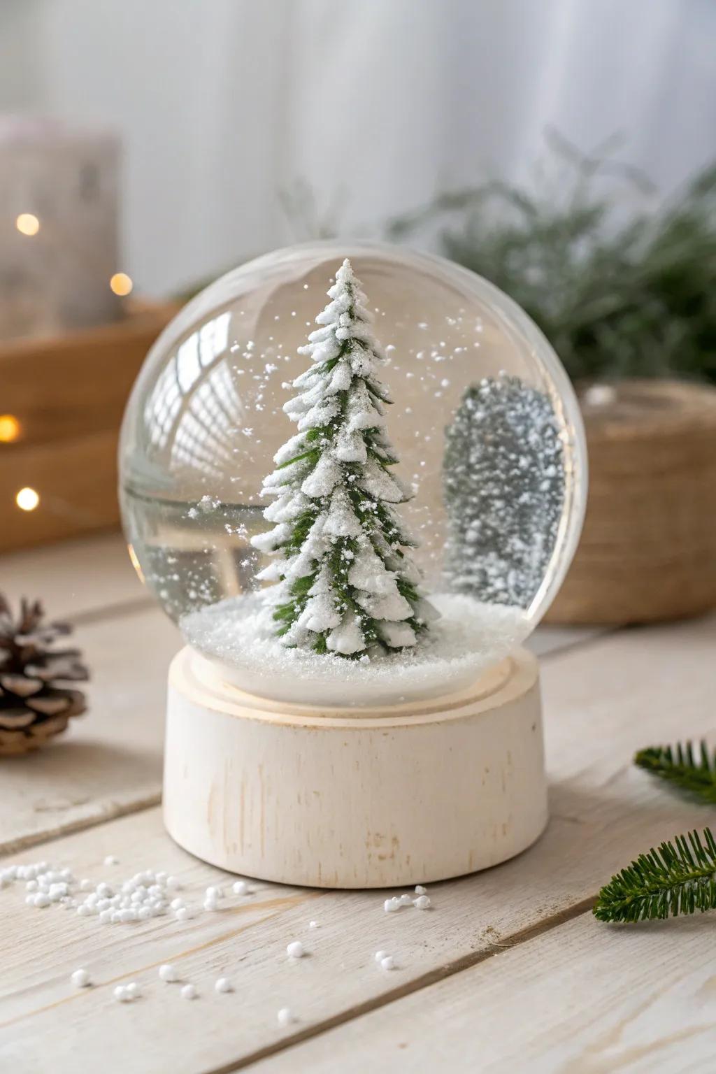 Uncover the splendor of austerity showcasing this exquisite snowglobe centerpiece. 🌿❄️