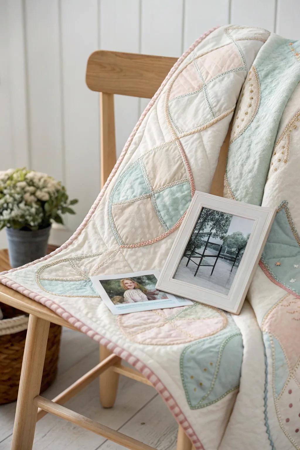 Uncover the enchantment of memories through this interactive quilt, where craftsmanship converges with personal storytelling.