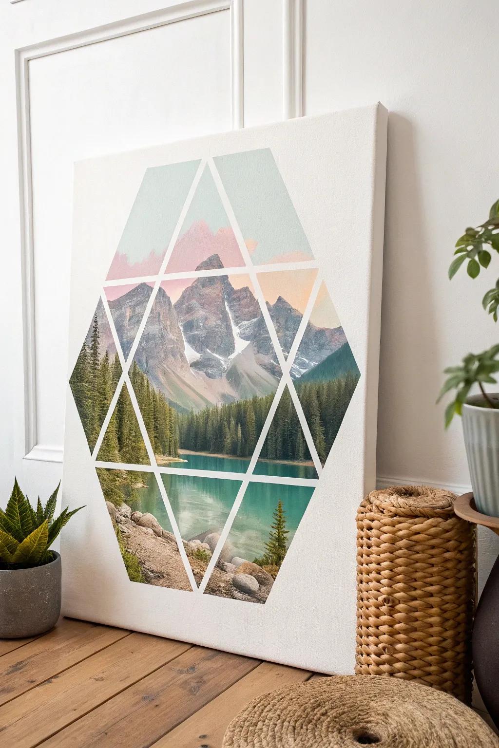 Uncover the splendor of nature through the prism of geometry with this breathtaking geometrical vista illustration.