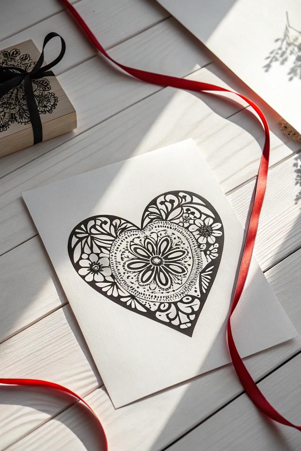 Monochrome Romance: A minimalist Valentine's Day heart with a chic red accent, perfect for those who cherish simplicity and elegance.