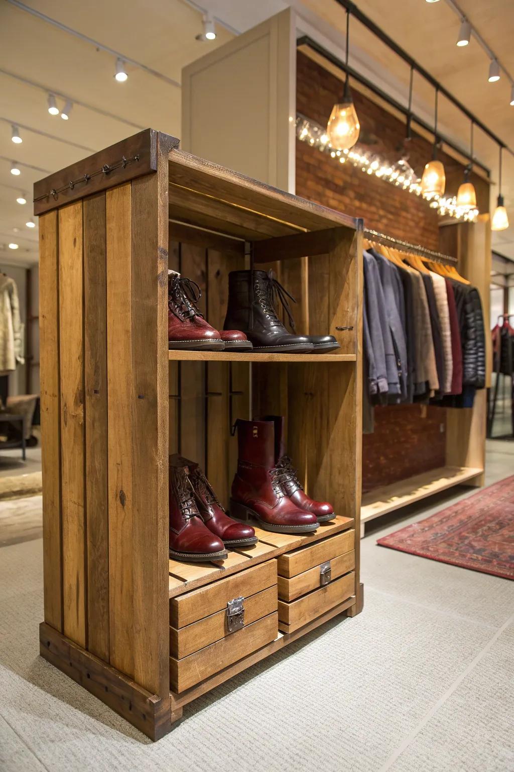 Elevate your retail space with handcrafted wooden displays that blend rustic charm with modern elegance.