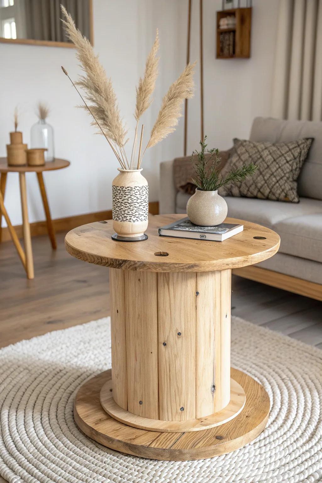 With this chic spool side table where simplicity meets natural beauty, you may embrace rustic elegance.