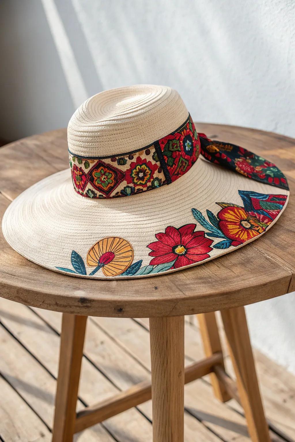 Transform your style with a touch of boho flair: A vibrant twist on the classic floppy hat.