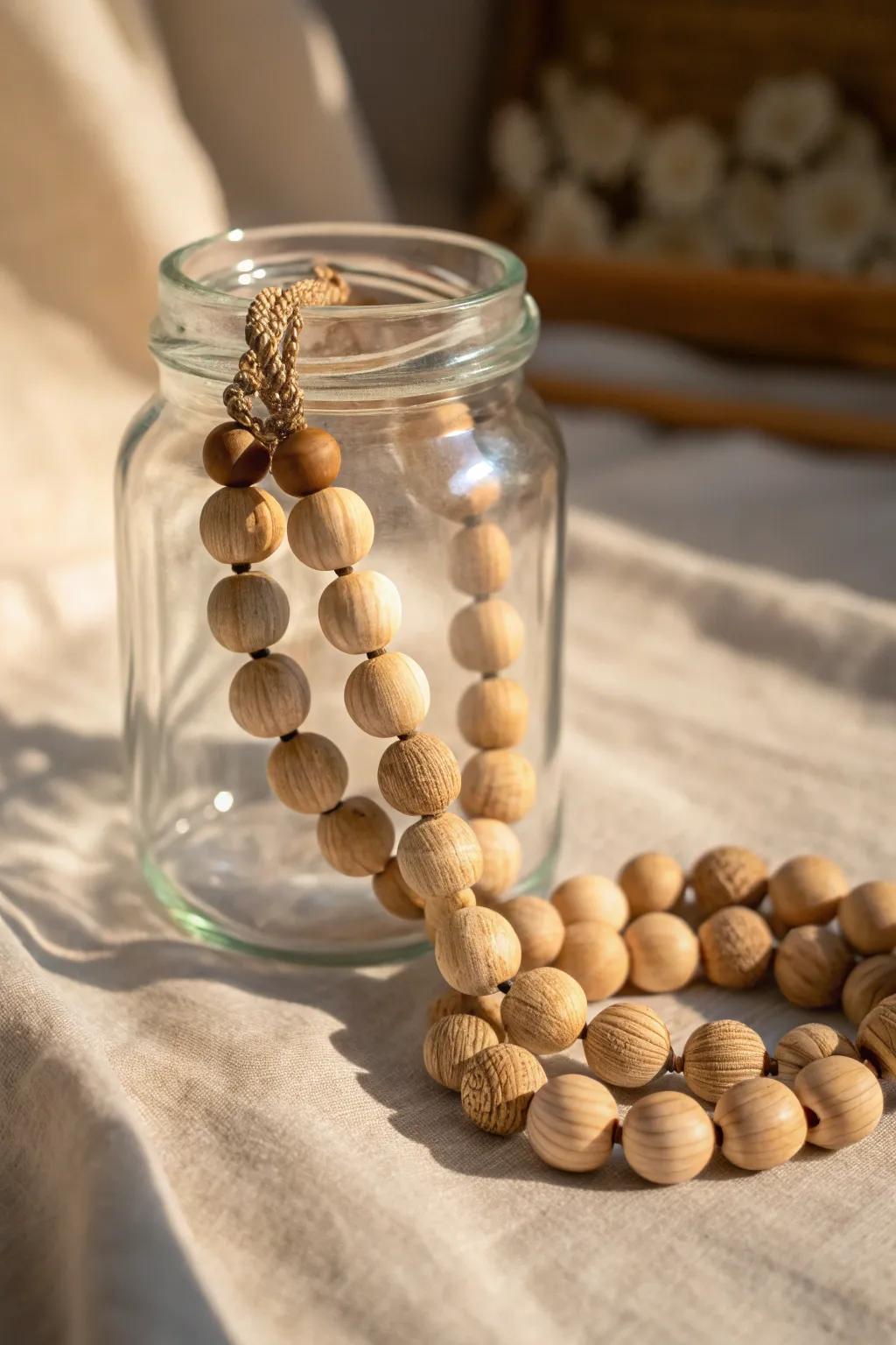 Elevate your storage with the innate allure of bead-ornamented containers—perfect for a stylish craft chamber.