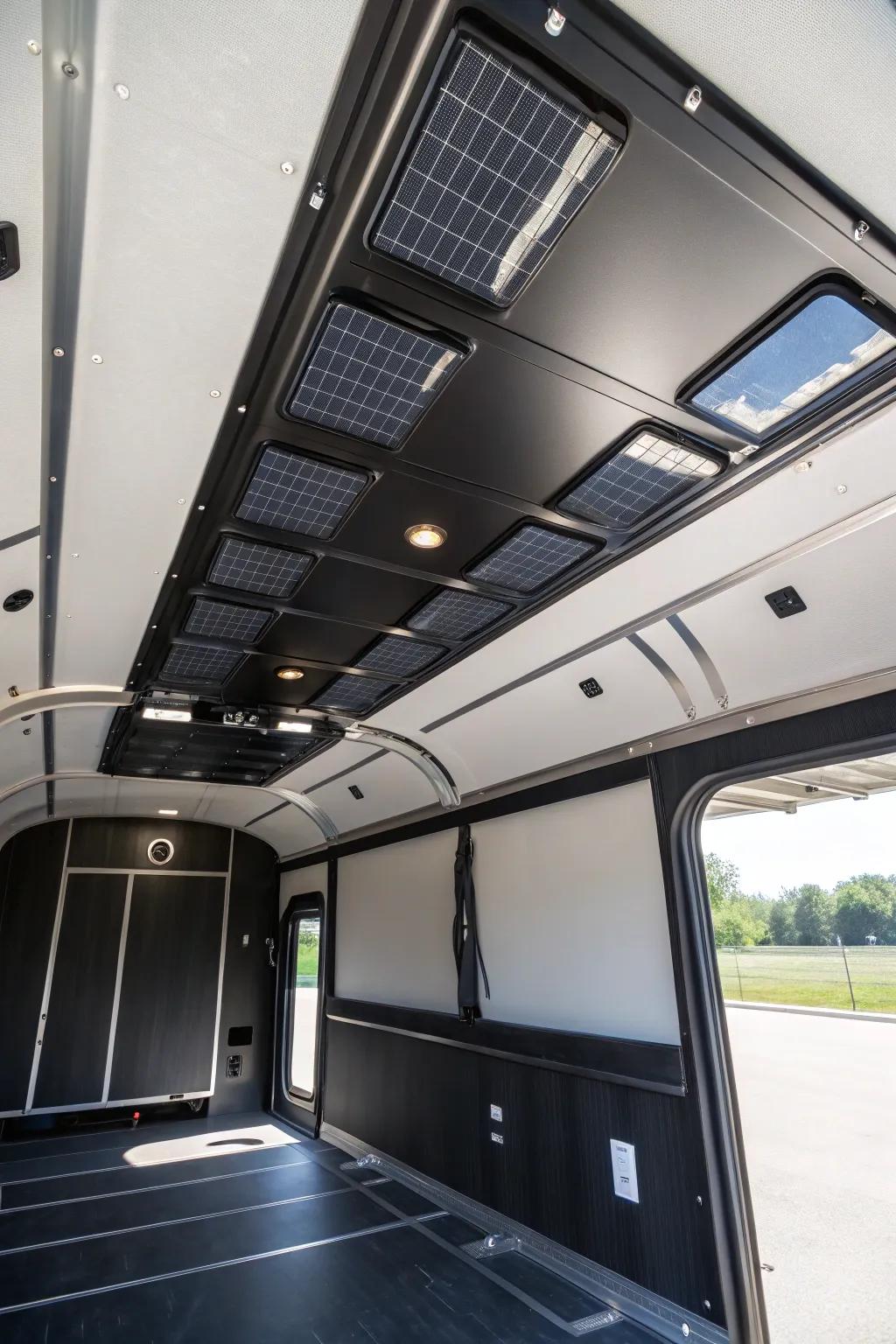 Harness the sun in style: Enhance your cargo trailer with elegant solar ceiling panels.