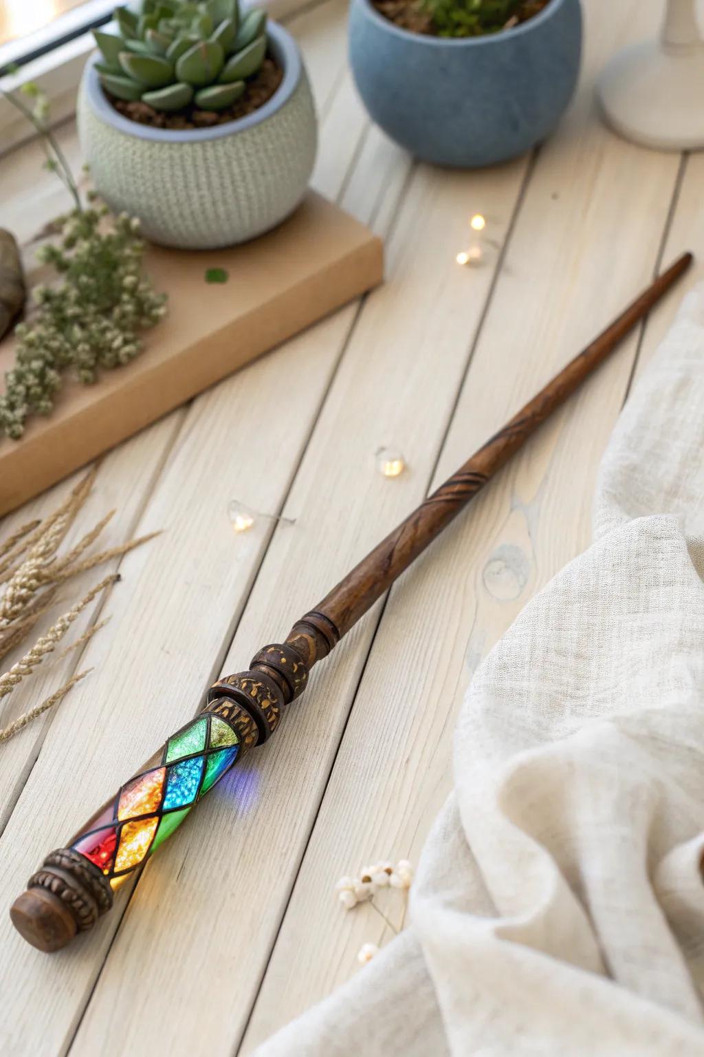 Transfigure your wand into a radiant masterpiece through a vitreous pigment effect that dances with ambient light and chromatics.