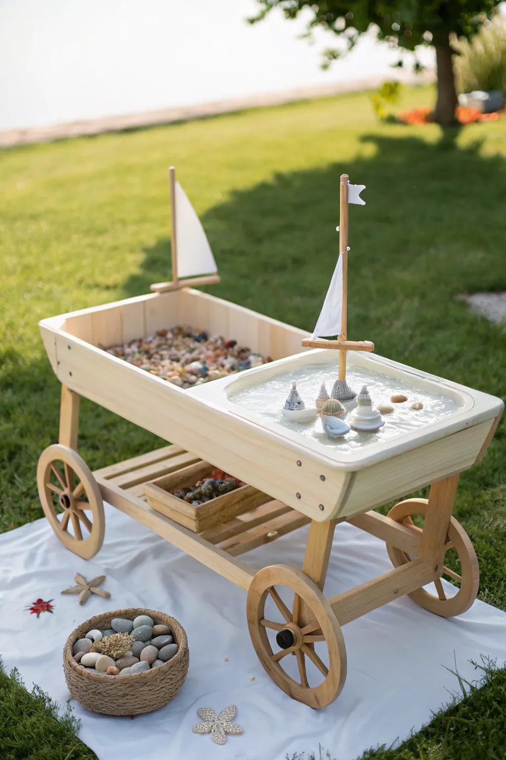 Uncover the impeccable fusion of function and style with this transportable aquatic station for youngsters – where Scandinavian minimalism intertwines with Boho charm!