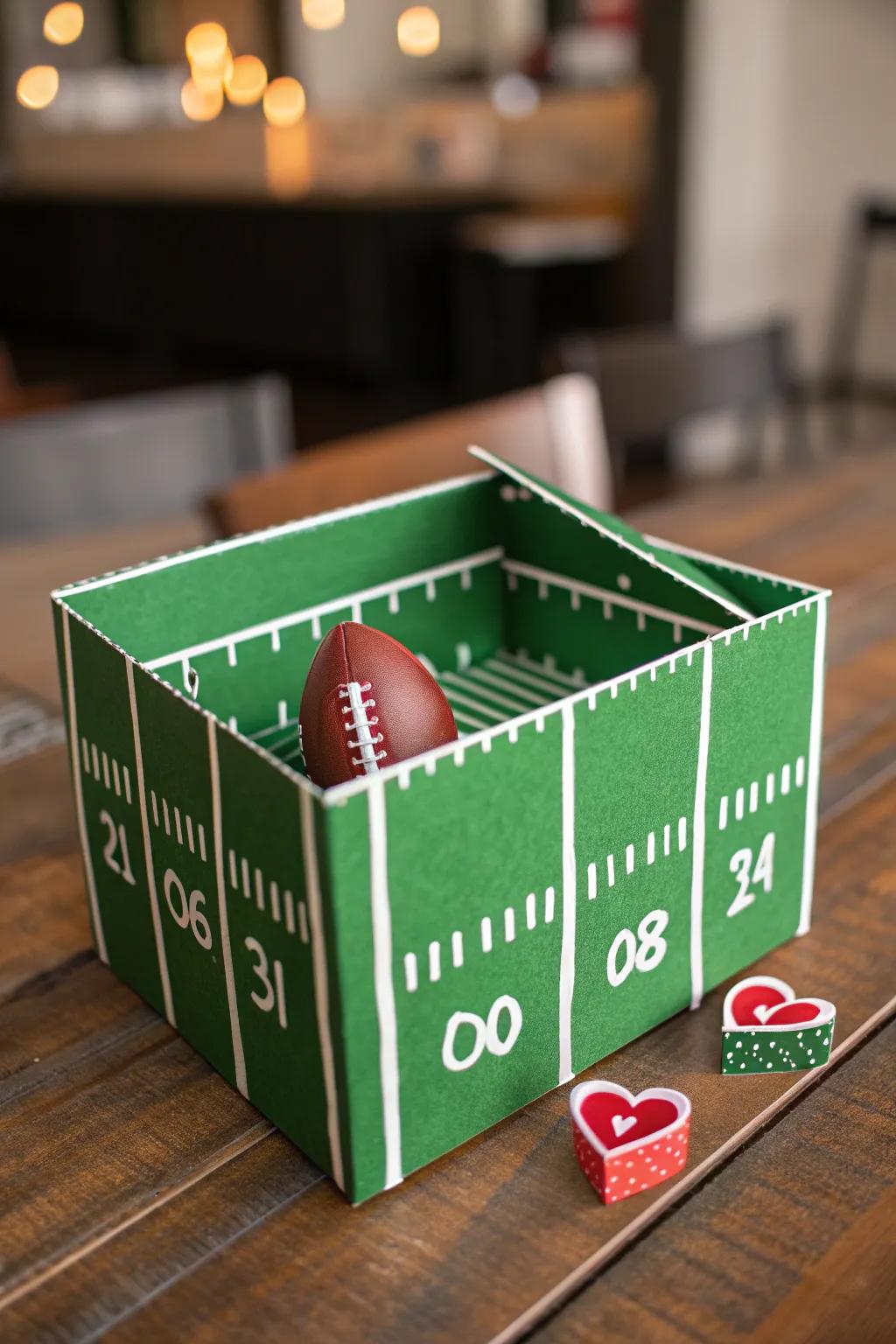 Achieve a stylish touchdown with this football-themed Valentine container!