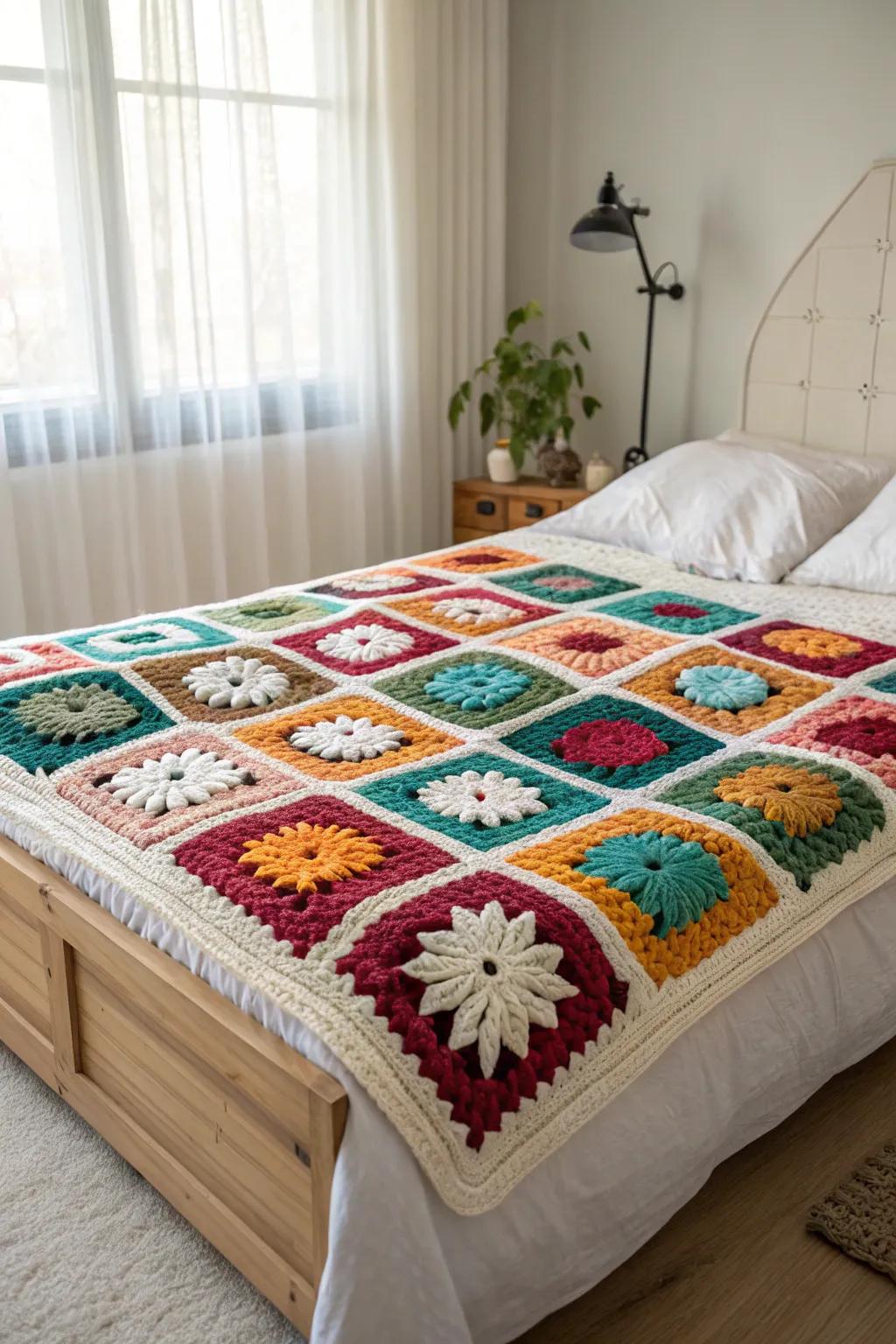 Transform your area with the timeless allure of a granny square patchwork, where every stitch narrates a tale.