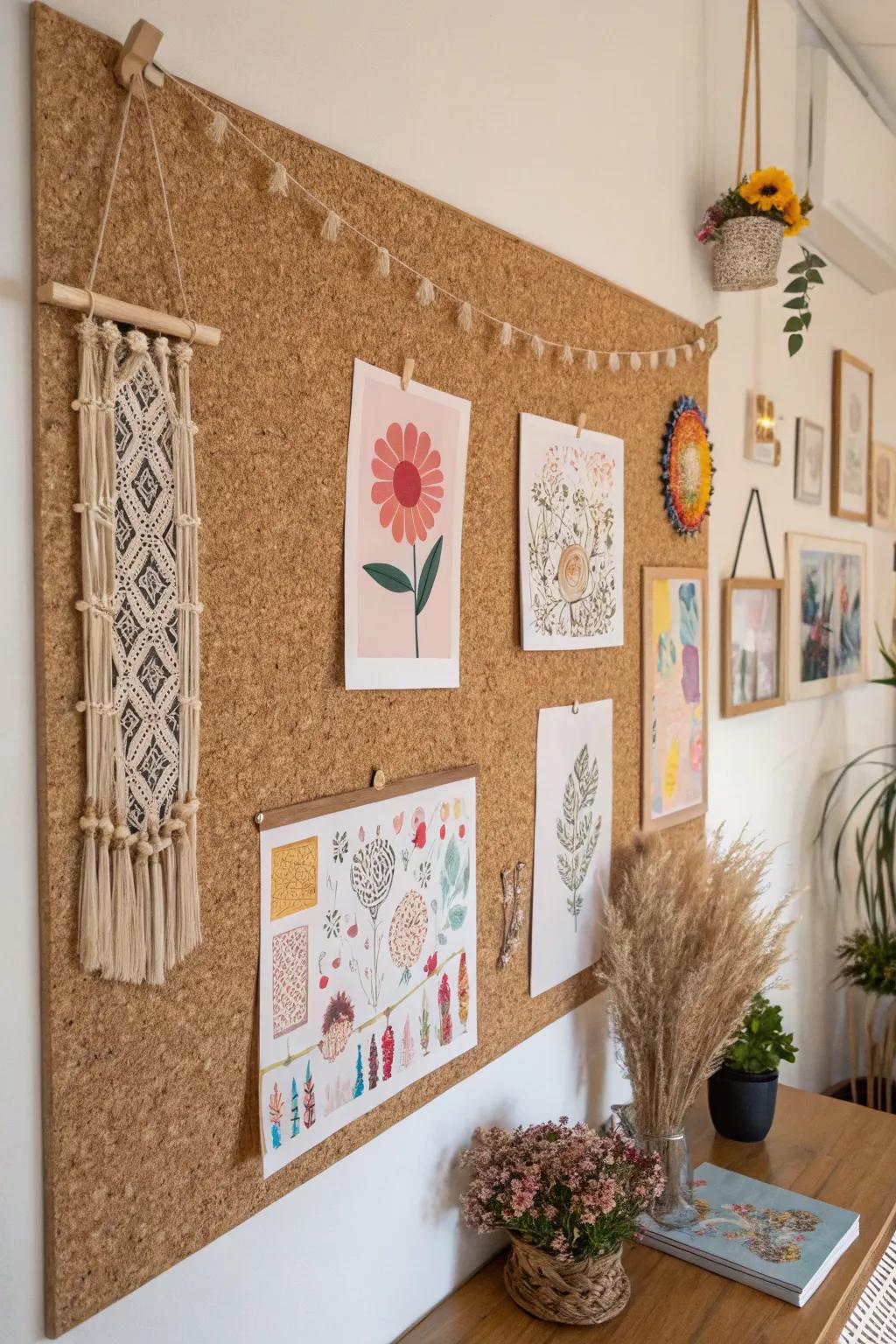 Transform your space with a chic cork wall, where creativity meets minimalist elegance.