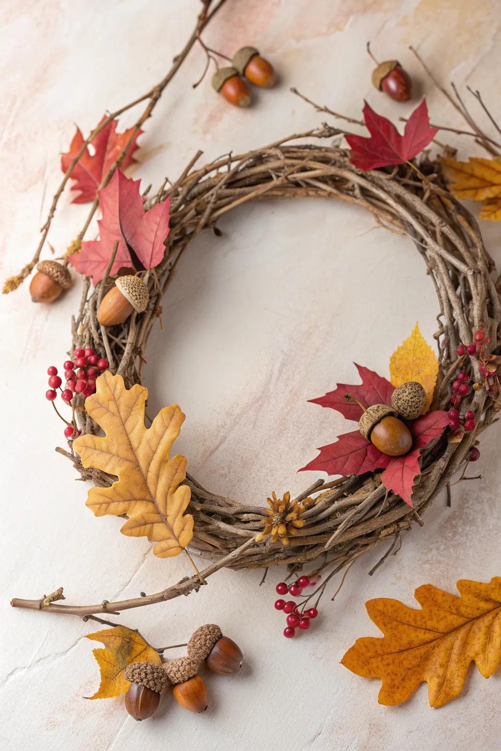 Welcome the season's splendor exhibiting a nature-inspired chaplet, ideal for a minimalist accent exhibiting autumnal sophistication.