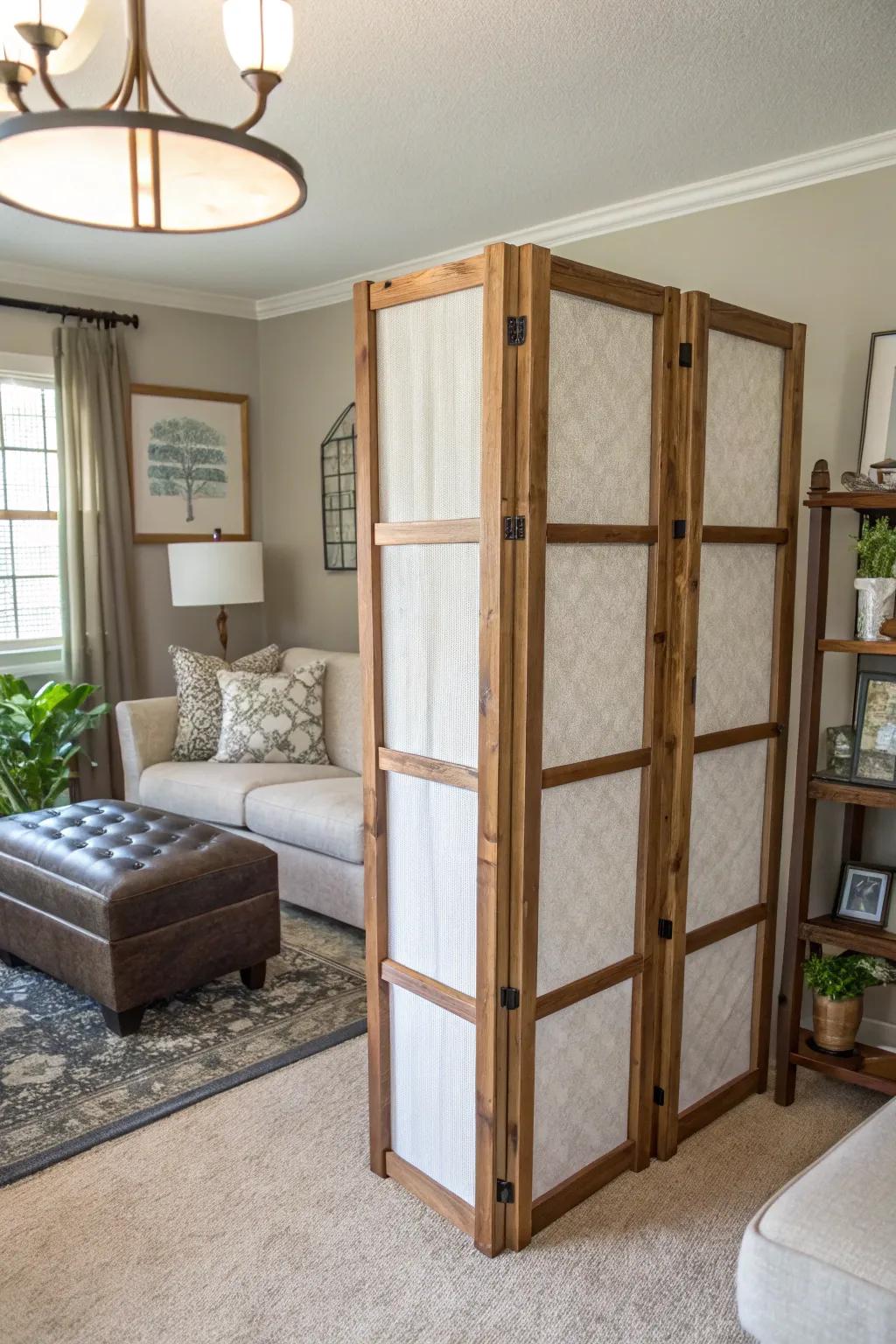A DIY room divider can assist define spaces stylishly.