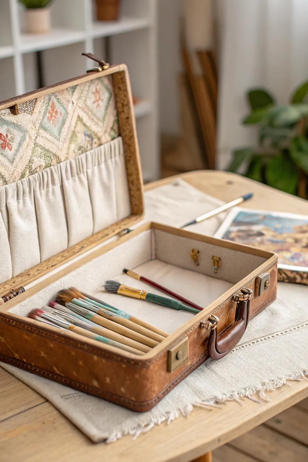 Travel in style with your art tools - a vintage suitcase for the modern artist's journey.