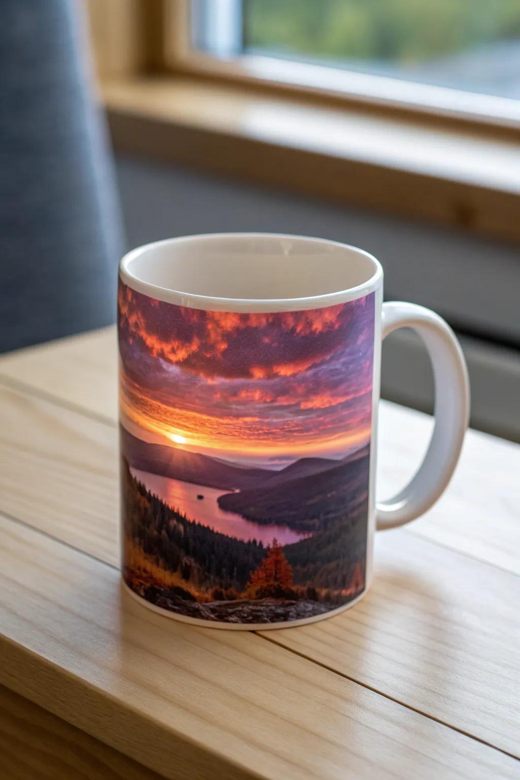 Sip your morning coffee while gazing at a stunning sunrise landscape.