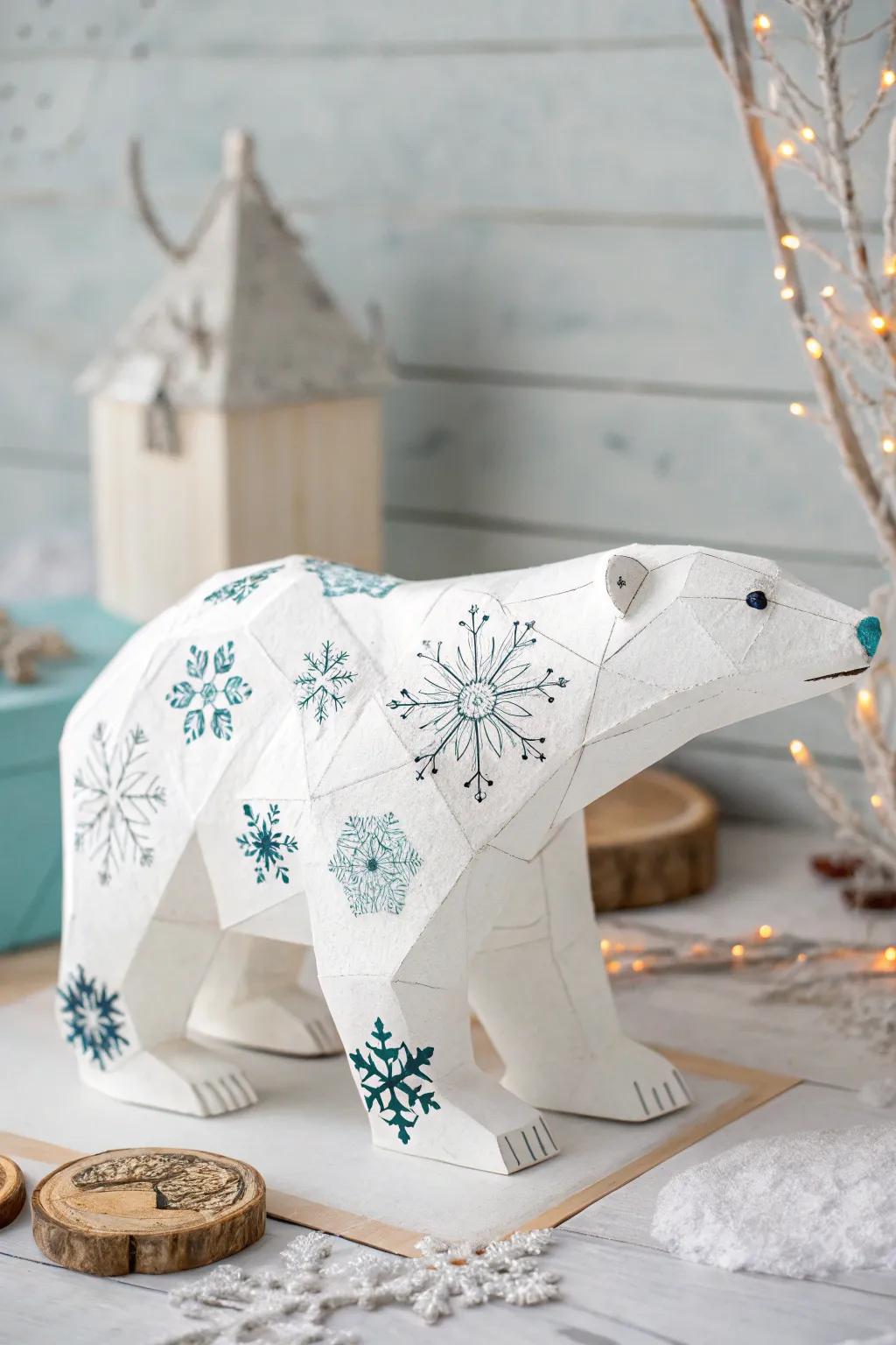 Embrace the Arctic chill with this exquisite Frigid Bear Snowflake Print, where minimalism meets Boho charm.