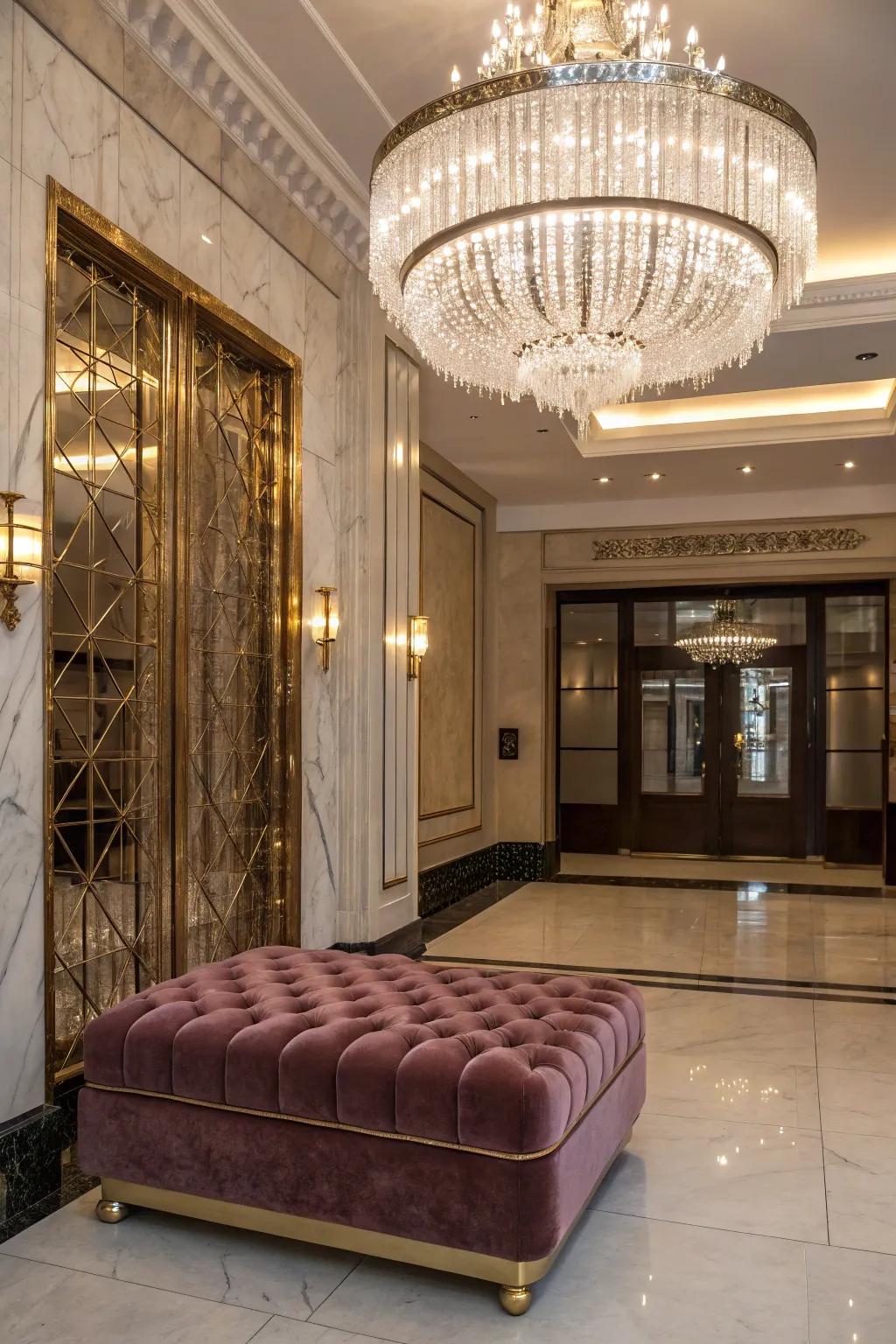 Opulent elements bestow elegance and sophistication within the entryway.