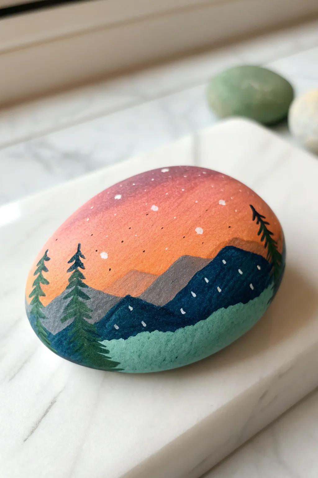 Capture tranquility with tiny landscapes on stones—where artistry meets nature.