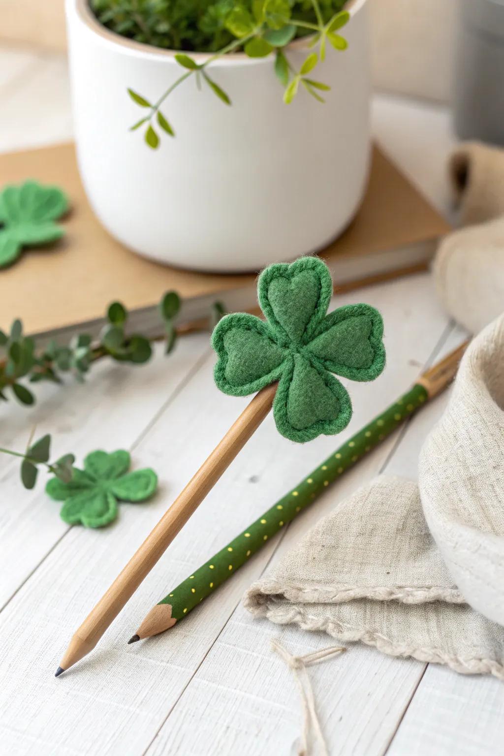 Append a hint of celebratory charm to your school provisions with these handmade shamrock writing stick toppers!