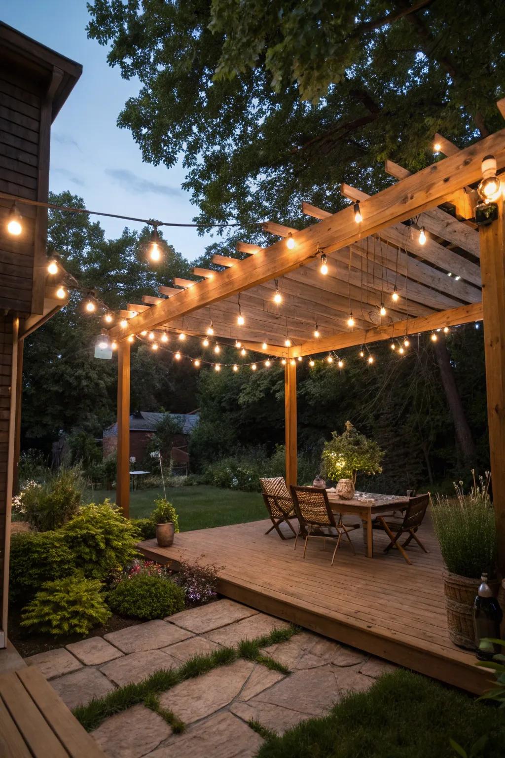 Utilize existing overhead frameworks to effortlessly hang your string lights.