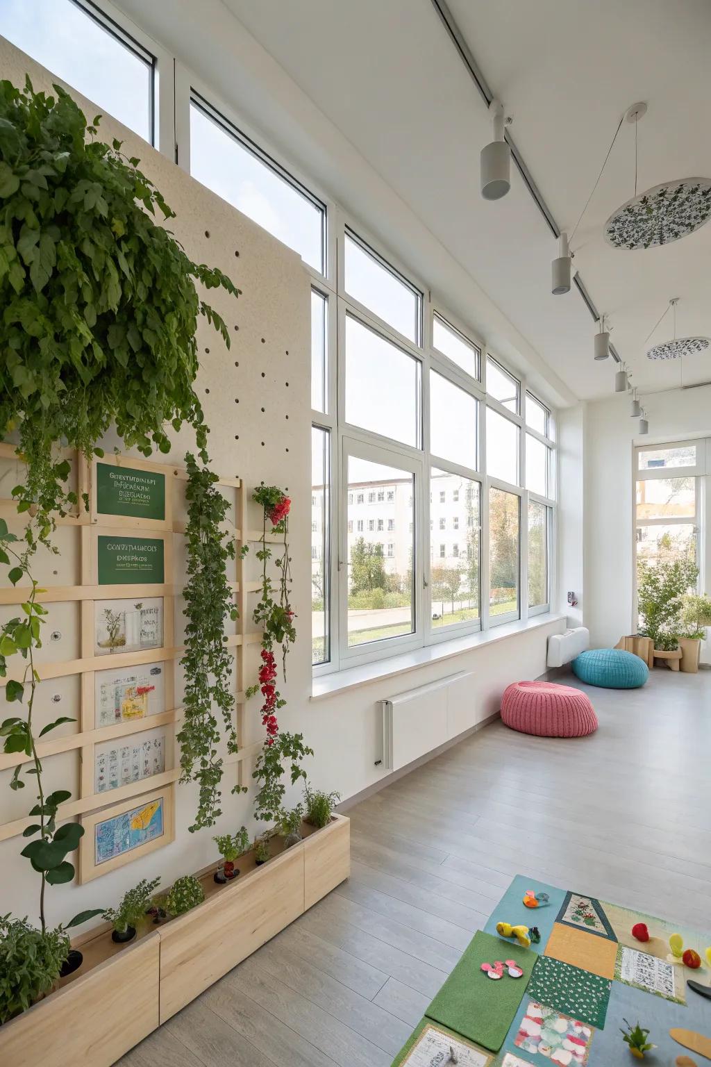 A modern play chamber featuring interactive flora boards, encouraging ingenuity and adaptability in design.
