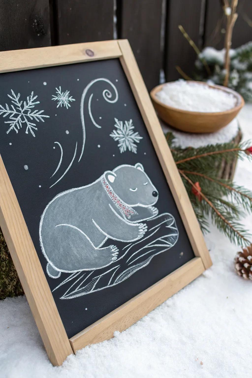 Embrace the serene allure of winter through this delightful arctic ursine drawing board artistry — a snug flicker of whimsy for your minimalist expanse.