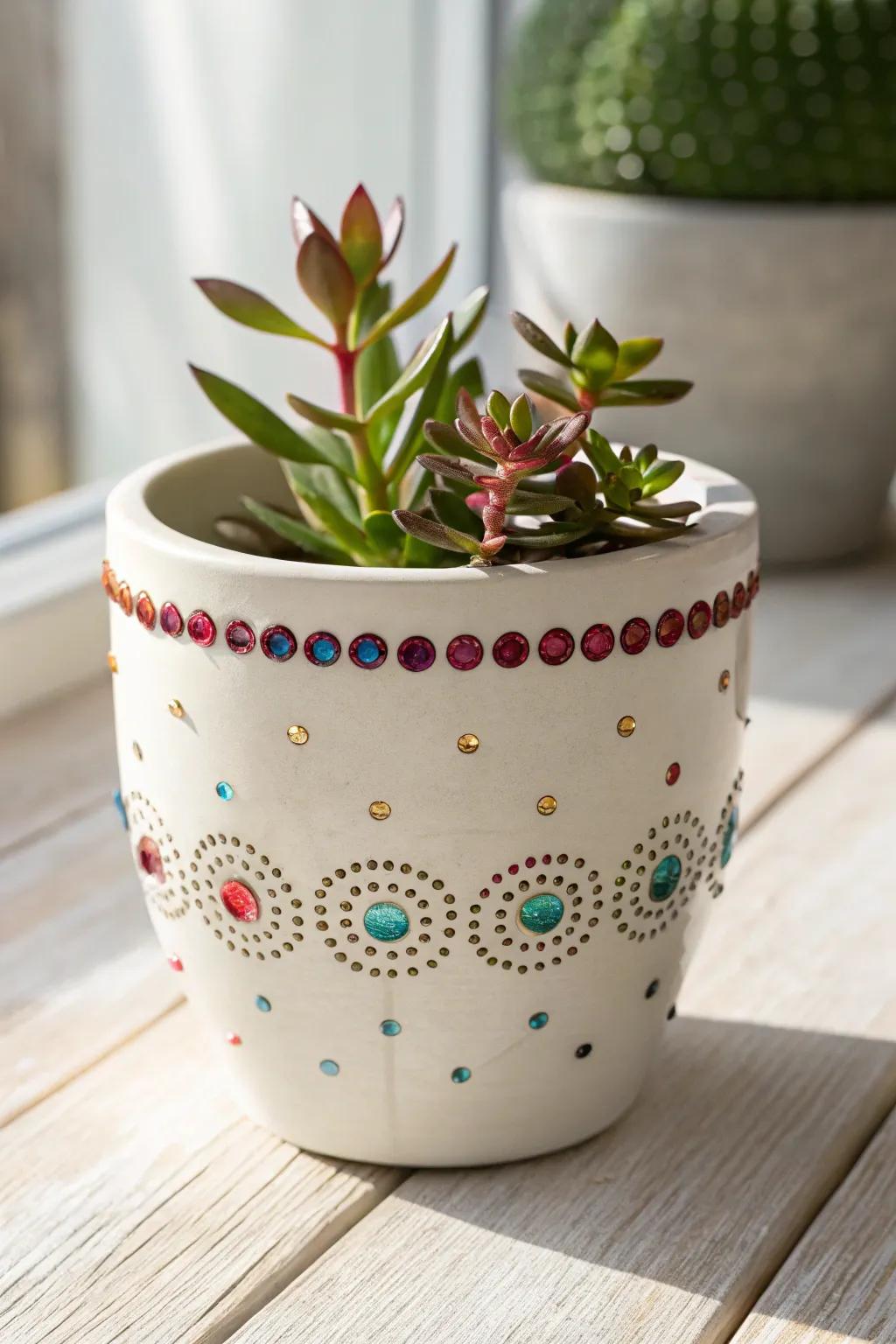 Adorn your botanicals with elegance: a gem-adorned vase that sparkles with simplicity and charm.
