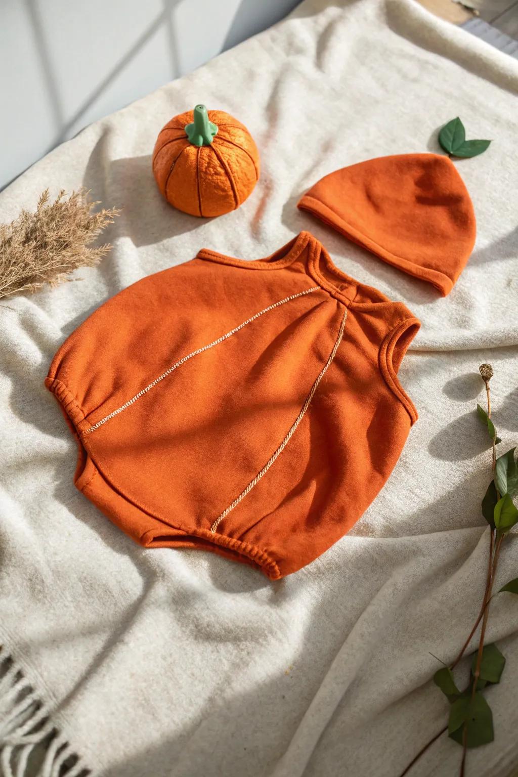 Embrace the allure of autumn with this charming small gourd attire—ideally suited for your infant's inaugural Halloween memories.