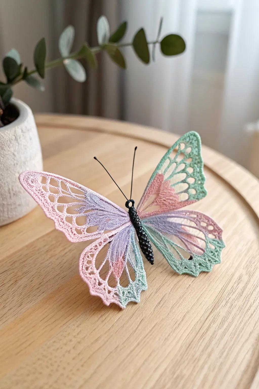 Invite nature indoors with a beautifully sculpted 3D pen lepidopteron. Perfect for uncluttered spaces with a bohemian essence.