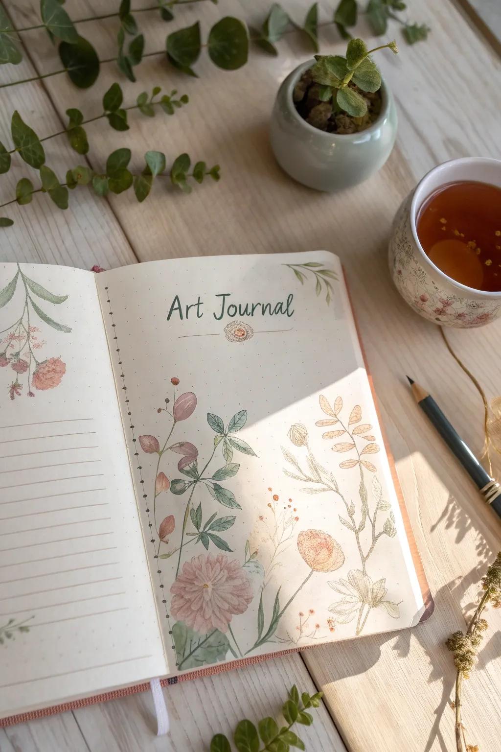 Meditate on the allure of words intertwined with delicate art in your journaling.