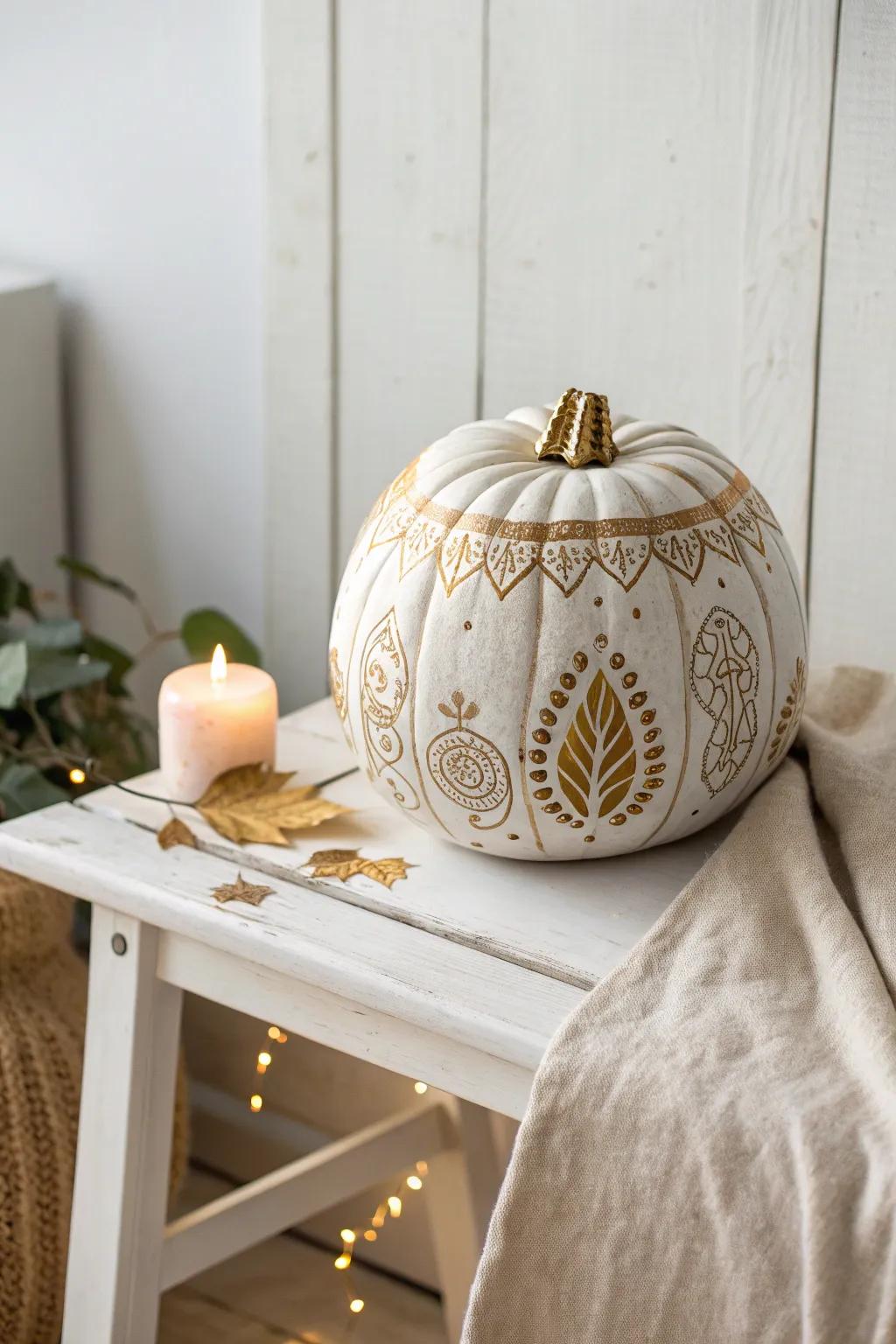 Elevate your autumn decor with chic, uncarved pumpkins. A fusion of metallic brilliance and free-spirited charm!