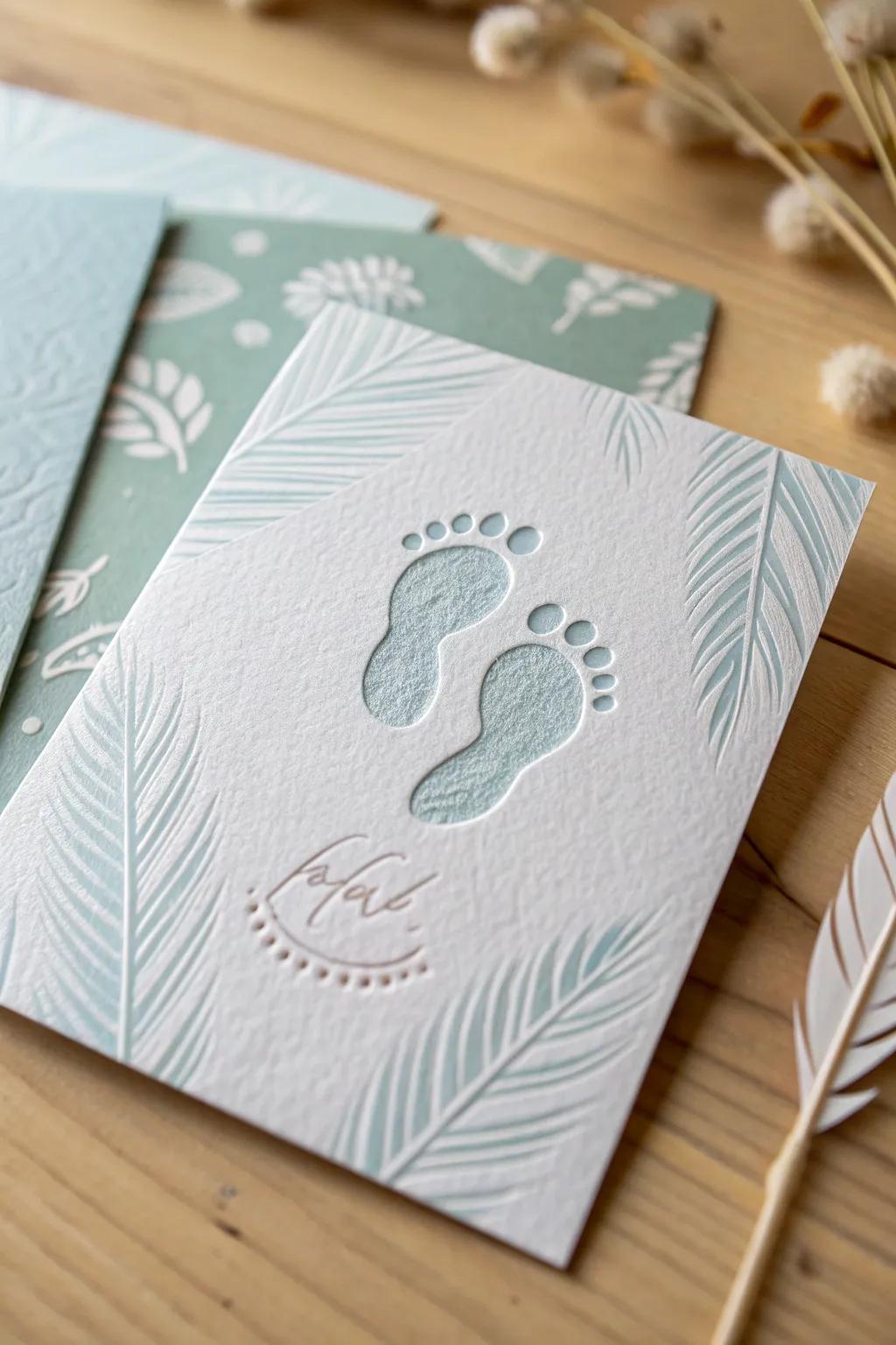 Cherish every tiny step with a lovingly crafted footprint card, fusing minimalist grace with a hint of bohemian charm.