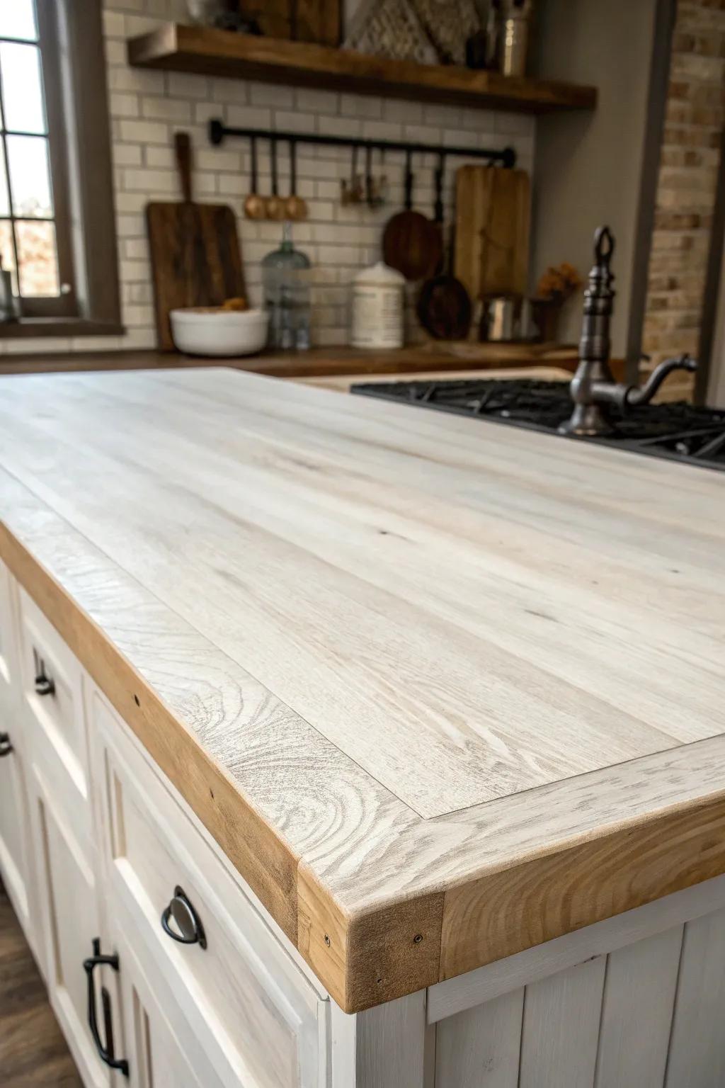 Enhance your culinary space with a radiant chalk wash butcher block, where pastoral charm encounters contemporary refinement.