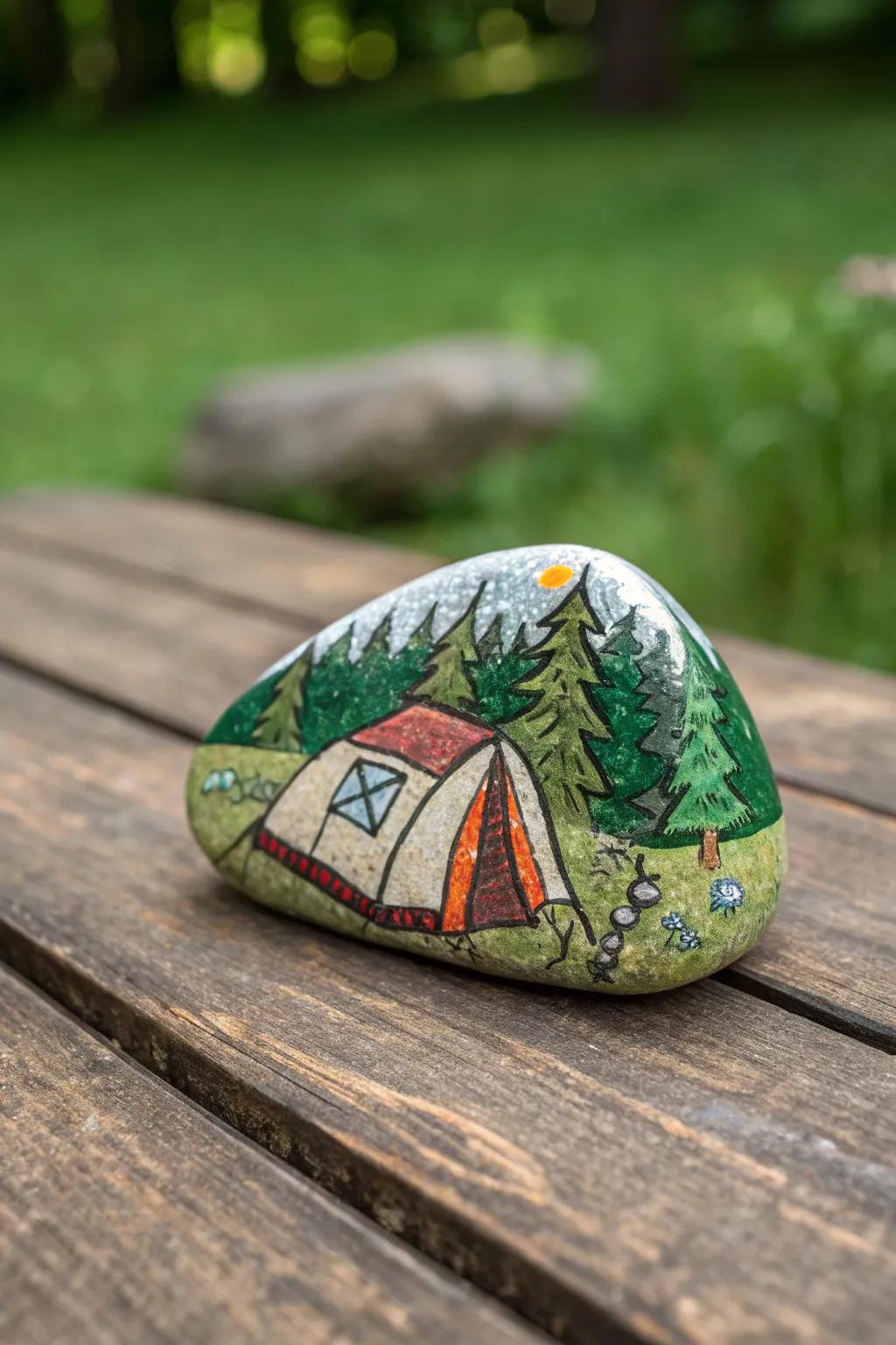 Transform ordinary stones into extraordinary art: hand-painted rock art that harmonizes with your camping environment.
