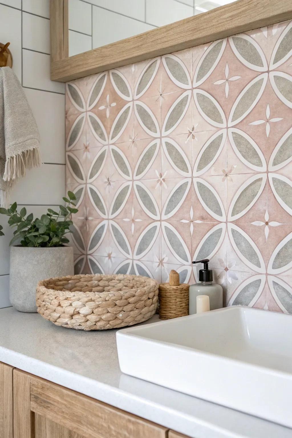 Improve your bathroom with an artistic touch: Design your own fashionable, affordable painted backsplash.