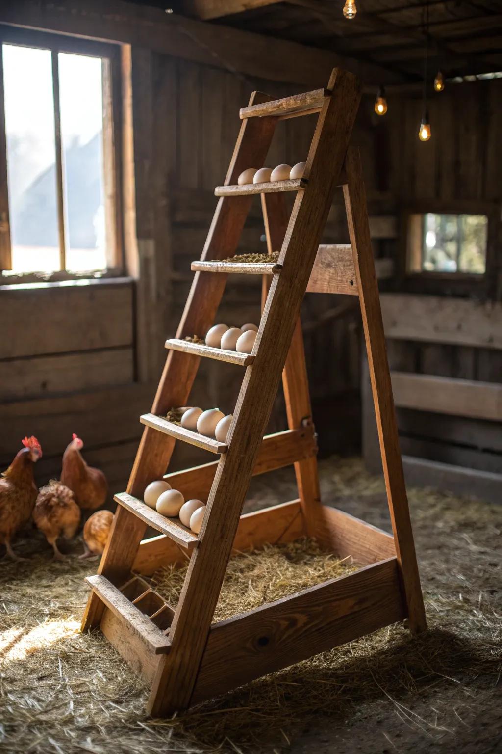 Enhance the comfort of your flock using this expertly designed ladder-style chicken perch.