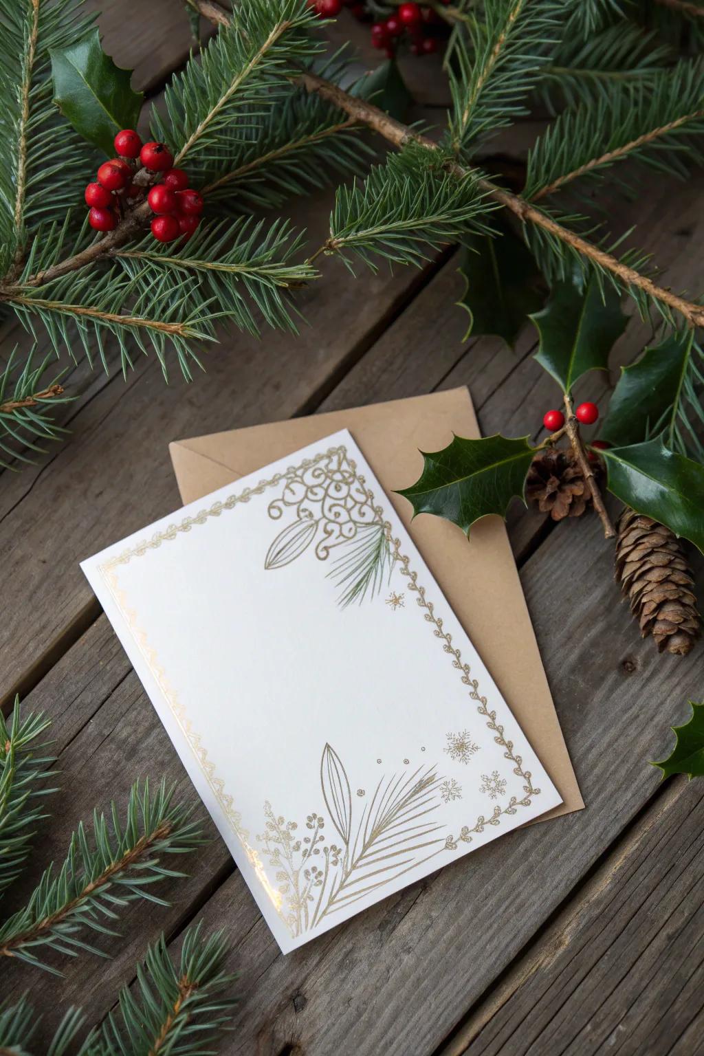 Infuse a dash of nature's refinement into your holiday salutations through joyful edges.