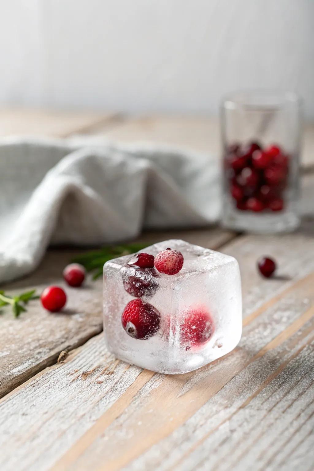 Introduce a festive splash to your holiday drinks with these stunning cranberry ice gems.